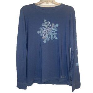 Life is Good Women’s Crusher Blue Snowflake Mandela Long Sleeve Shirt Top Sz L
